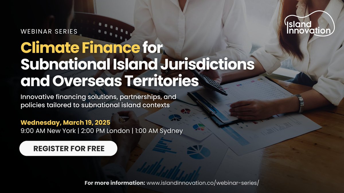 skychris21's tweet photo. In two weeks we will be hosting the "Climate Finance for Subnational Island Jurisdictions and Overseas Territories" webinar.
The session will address the challenges faced by island jurisdictions in navigating international funding mechanisms and securing resources... https://t.co/2I3zhX4d69