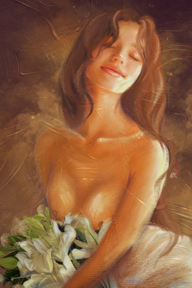 🔥 New Art for Sale 🔥
“Blossoming Soul” — a one-of-a-kind NFT for 111 tez. This art embodies feminine harmony, strength, and fragility. The semi-nude figure enjoys her moment, while lilies at her feet symbolize transformation. Magic of light and shadow revealing her inner glow.