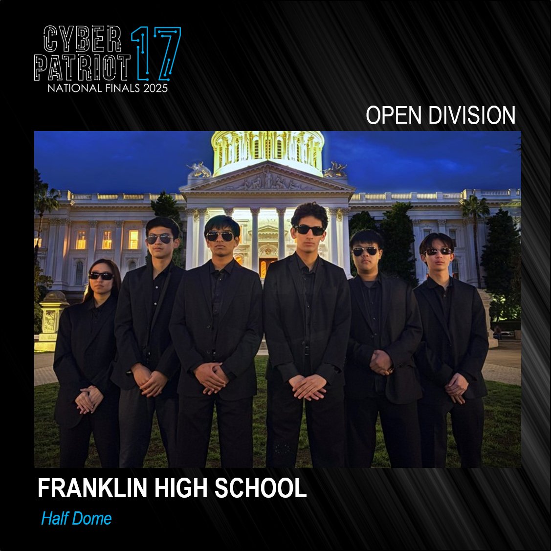 Last but certainly not least in the Open Division - Falcon Transfer Protocol from Highlands Ranch High School (Highlands Ranch, CO) and the Half Dome from Franklin High School (Elk Grove, CA). Congratulations to all 28 CP-17 National Finals Teams. See you all soon! #CP17Finals