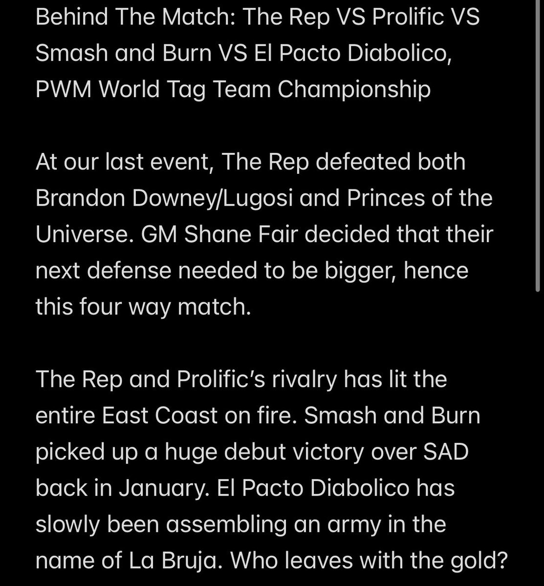 WrestlingMagic's tweet image. Behind The Match: @TheRickyPryce @JuniUnderwoodFS VS @TheRepDMC @TheRepNate VS @Tiberius_Asante @mateo_marcelos VS @TheIsaiahWolf @RuthlessLaLa PWM World Tag Team Championship on 3/15!

ProWrestlingMagic.com @indiewrestling 

#10YearsOfMagic