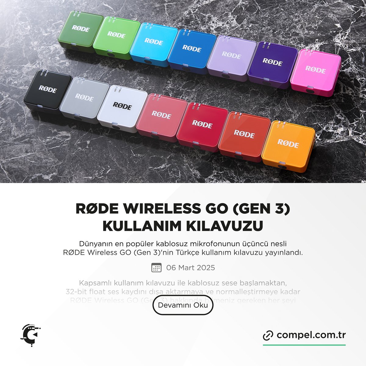 CompelMusic's tweet image. 💬 RØDE Wireless GO (Gen 3) Kullanım Kılavuzu

Dünyanın en popüler kablosuz mikrofonunun üçüncü nesli @rodemics Wireless GO (Gen 3)&apos;nin Türkçe kullanım kılavuzu yayınlandı 📚

Blog yazısını okumak için 👉🏻 compel.com.tr/blog/post/rode…

#Compel #RØDE #WirelessGO