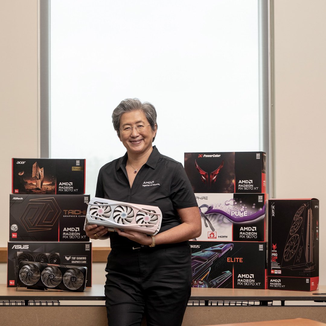 LisaSu's tweet image. Each new architecture release is very special.  Our new @AMD Radeon RX 9000 series with RDNA4 is available on-shelf globally today!  Had fun signing a few cards for special fans… 😀