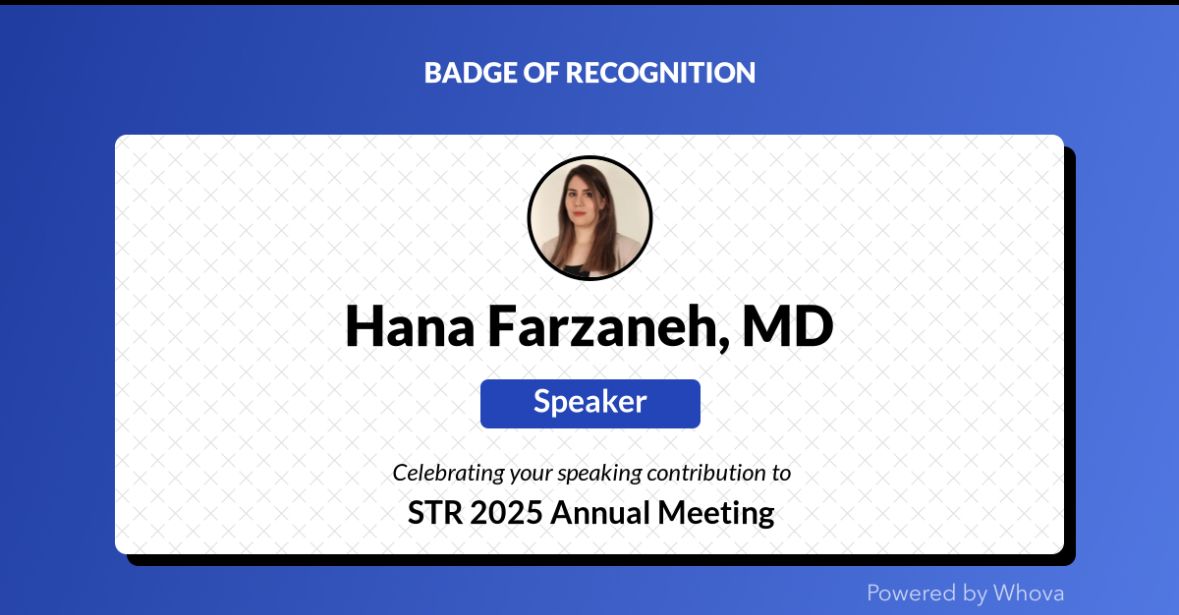 Brent Weinberg, MD, PhD (@brentweinberg) on Twitter photo Congratulations to our research associate <a href="/FarzanehHana/">hana farzaneh</a> for presenting some of our work on #AI assisted detection of incidental PEs at the Society of Thoracic Radiology (<a href="/thoracicrad/">Society of Thoracic Radiology</a>) annual meeting. Great work Hana!
#str2025 Congratulations to our research associate <a href="/FarzanehHana/">hana farzaneh</a> for presenting some of our work on #AI assisted detection of incidental PEs at the Society of Thoracic Radiology (<a href="/thoracicrad/">Society of Thoracic Radiology</a>) annual meeting. Great work Hana!
#str2025
