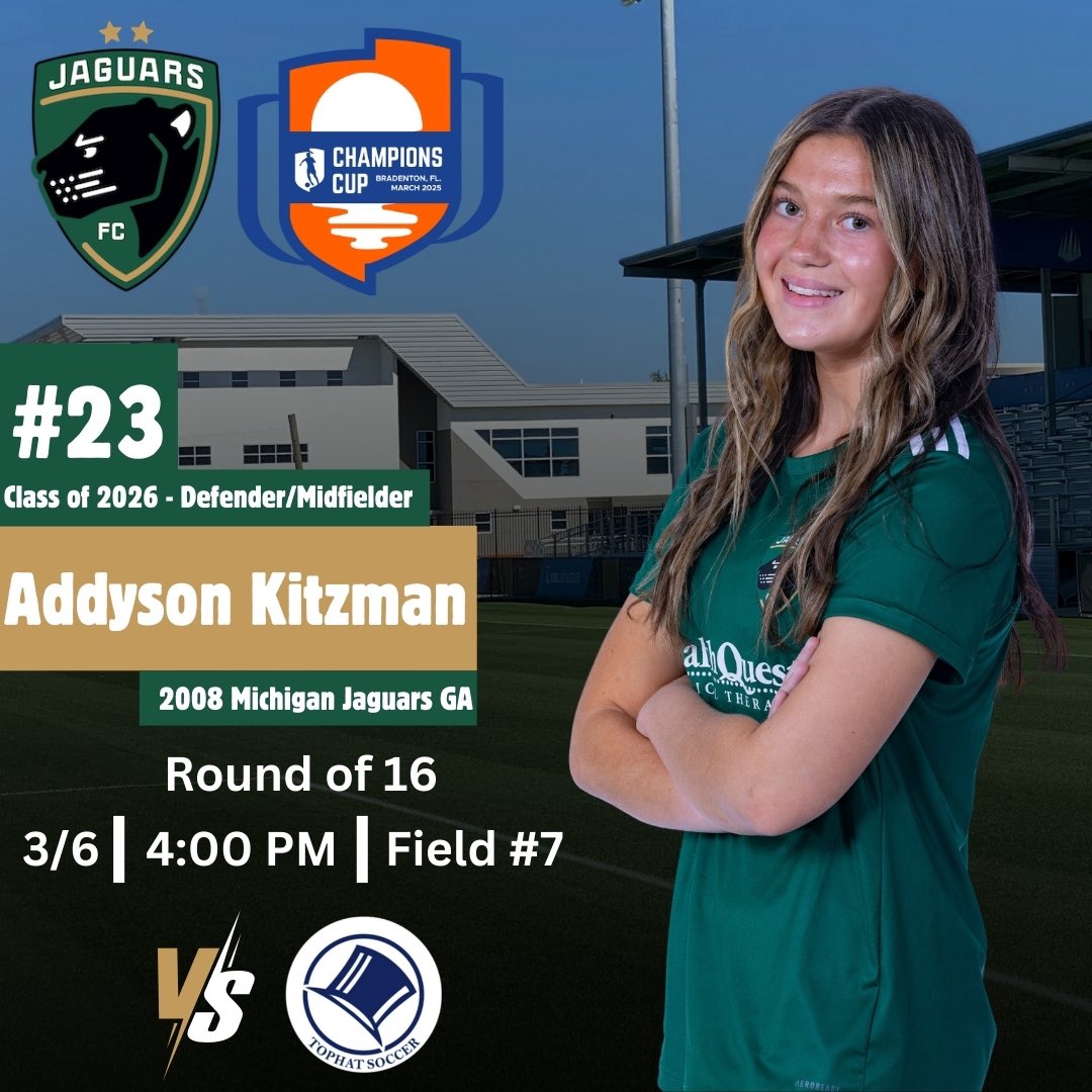 Addy Kitzman (C/O 2026) (@addy_kitzman) on Twitter photo So excited for our first game of Champions Cup today! <a href="/JaguarsAcademy/">Michigan Jaguars FC Academy</a> <a href="/MichiganJaguars/">Michigan Jaguars FC</a> <a href="/GAcademyLeague/">Girls Academy</a> <a href="/ImYouthSoccer/">ECNL/GA/Recruiting/College Soccer</a> <a href="/ImCollegeSoccer/">College Soccer Truth ™</a> <a href="/PrepSoccer/">Prep Soccer ⚽️</a> So excited for our first game of Champions Cup today! <a href="/JaguarsAcademy/">Michigan Jaguars FC Academy</a> <a href="/MichiganJaguars/">Michigan Jaguars FC</a> <a href="/GAcademyLeague/">Girls Academy</a> <a href="/ImYouthSoccer/">ECNL/GA/Recruiting/College Soccer</a> <a href="/ImCollegeSoccer/">College Soccer Truth ™</a> <a href="/PrepSoccer/">Prep Soccer ⚽️</a>