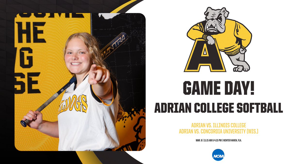 🚨 GAME DAY🚨

🥎 <a href="/AC_softball/">Adrian College NCAA Softball</a> vs. Illinois College Game 1
🥎 <a href="/AC_softball/">Adrian College NCAA Softball</a> vs. Concordia University (Wis.) Game 2
📍 Winter Haven, Fla.
⏰ 11:15 AM
📊 tinyurl.com/4xax6cre
📺 tinyurl.com/mvkc36rm

#d3sb #GDTBAB