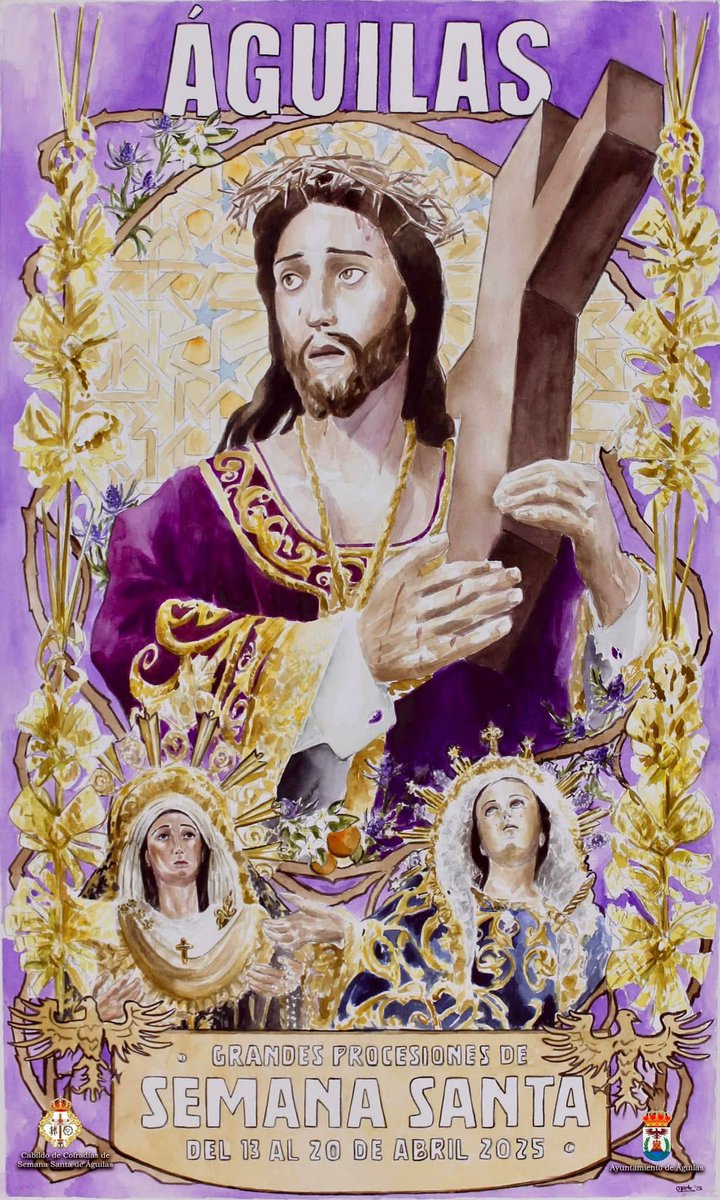 Presentado el cartel anunciador de la Semana Santa de #Águilas 2025.
Encargado por el Paso Morao, el cartel ha sido realizado por el artista almeriense Juan Miguel Ojeda Rubí.
todoaguilas.es/index.php/;foc…