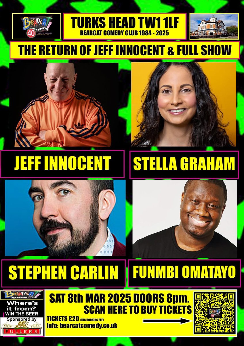 bearcatcomedy (@bearcatquiz) on Twitter photo So Funny
<a href="/InnocentJeff/">Jeff Innocent</a>
<a href="/StellaGraham/">Stella Graham</a>
<a href="/funmbi/">Funmbi Omotayo</a>
<a href="/mrstephencarlin/">Stephen Carlin Comedy</a>
Saturday <a href="/TurksHeadTW1/">The Turkโs Head</a>
Seats available: bearcatcomedy.co.uk
๐ป๐ฑโค๏ธ So Funny
<a href="/InnocentJeff/">Jeff Innocent</a>
<a href="/StellaGraham/">Stella Graham</a>
<a href="/funmbi/">Funmbi Omotayo</a>
<a href="/mrstephencarlin/">Stephen Carlin Comedy</a>
Saturday <a href="/TurksHeadTW1/">The Turkโs Head</a>
Seats available: bearcatcomedy.co.uk
๐ป๐ฑโค๏ธ