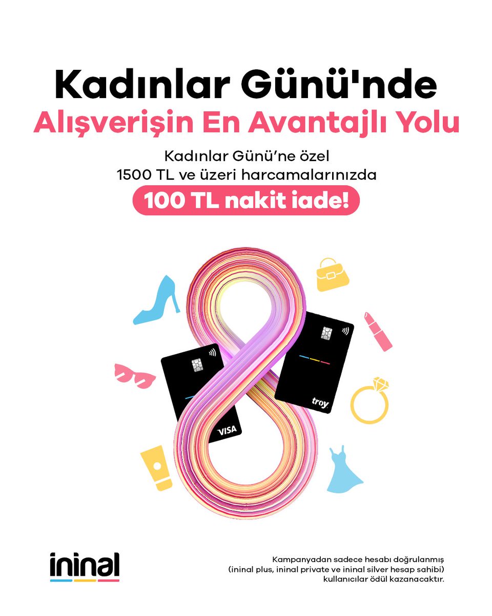 ininal's tweet image. Kadınlar Günü'nde alışverişin en avantajlı yolu ininal'da! 

8 Mart Dünya Kadınlar Günü'ne özel 1500 TL ve üzeri çiçek, aksesuar, giyim ve kozmetik alışverişlerinizde 100 TL nakit iade bizden. 8 Mart Dünya Kadınlar Günü kutlu olsun!

#ininal