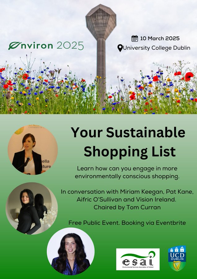 UCDFood&Health (@ucdfoodhealth) on Twitter photo Register for <a href="/ESAI_Environ/">ESAI_ENVIRON</a> Public Event hosted in <a href="/ucddublin/">University College Dublin</a>
as part of #ENVIRON2025 "Your Sustainable Shopping List- how can you engage in more environmentally conscious shopping"
Monday 10th March, form 7-9pm
Register: esaiweb.org/environ/public… Register for <a href="/ESAI_Environ/">ESAI_ENVIRON</a> Public Event hosted in <a href="/ucddublin/">University College Dublin</a>
as part of #ENVIRON2025 "Your Sustainable Shopping List- how can you engage in more environmentally conscious shopping"
Monday 10th March, form 7-9pm
Register: esaiweb.org/environ/public…