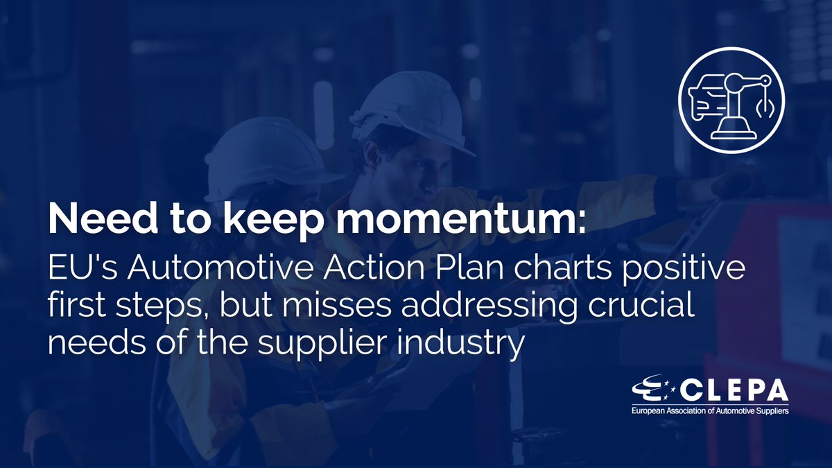 🔴 The Automotive Action Plan takes first steps but misses key supplier needs. ➡️ Urgent action is required to secure jobs, innovation, and competitiveness:

🔹 Ensure CO2 regulation review in 2025 leads to real technology neutrality
🔹 Deliver a legislative proposal on