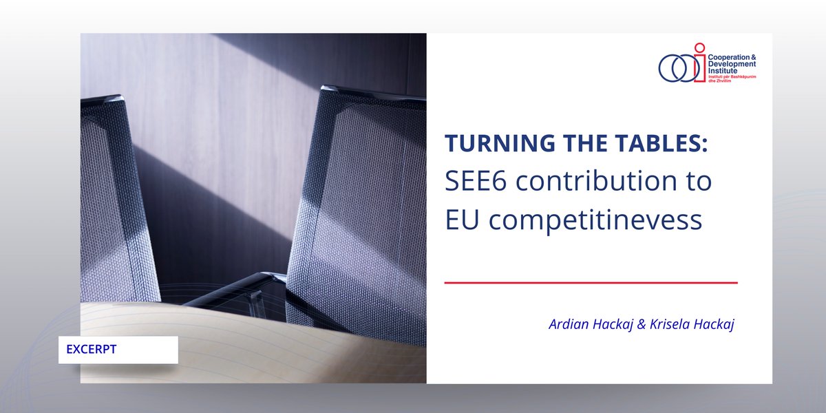 CDIAlbania's tweet photo. Surrounded by 🇪🇺members states, the #SEE6 region is strategically positioned 📍 to contribute to #European competitiveness, turning the tables on the traditional accession dynamics by offering a concrete, proactive and empowered engagement.
📄 In our latest excerpt, we explore region’s potential for collaboration with the #EU across sectors like #energy, critical raw materials, digital #innovation, or #green technologies.
#TurningtheTables