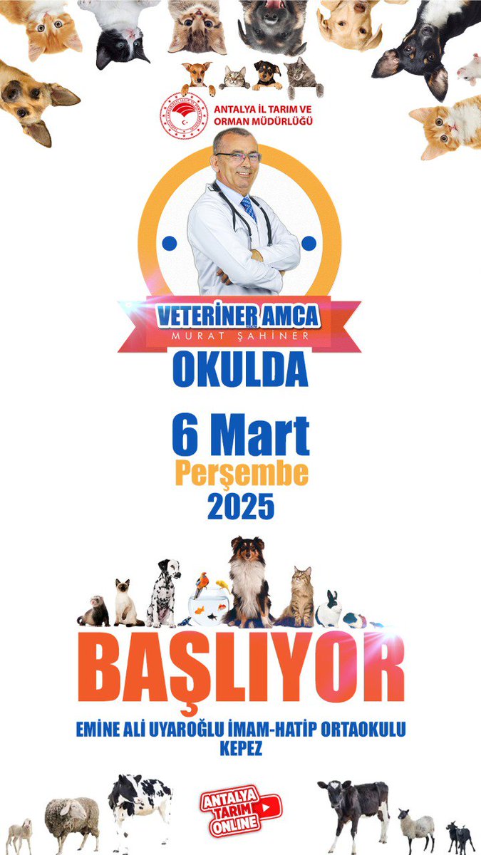#VeterinerAmcaOkulda Başlıyor 📢
Projemiz ile çocuklar sevimli dostlarımızı ve çiftlik hayvanlarını yakından tanıyacak, doğa ile daha güçlü bağlar kuracak. 
🐶🐄 🐔🐐  
#GelecekTarımda
#TarımAntalyada

<a href="/FratErkal/">Fırat Erkal</a> <a href="/ibrahimyumakli/">İbrahim Yumaklı</a>