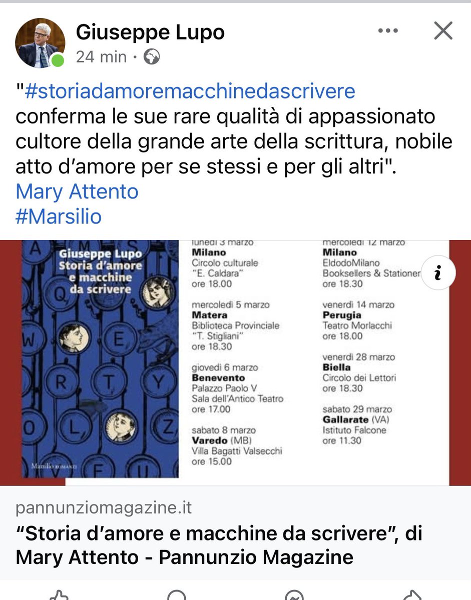 Da leggere questo libro di <a href="/GiuseppeLupo8/">Giuseppe Lupo</a>, magistralmente costruito intorno alle linee, al colore, ai congegni segreti di una Lettera 22 della Olivetti, la macchina da scrivere più famosa d’Italia («c’è un esemplare al MoMa di New York»)
<a href="/MarsilioEditori/">Marsilio Editori</a> 
pannunziomagazine.it/storia-damore-…