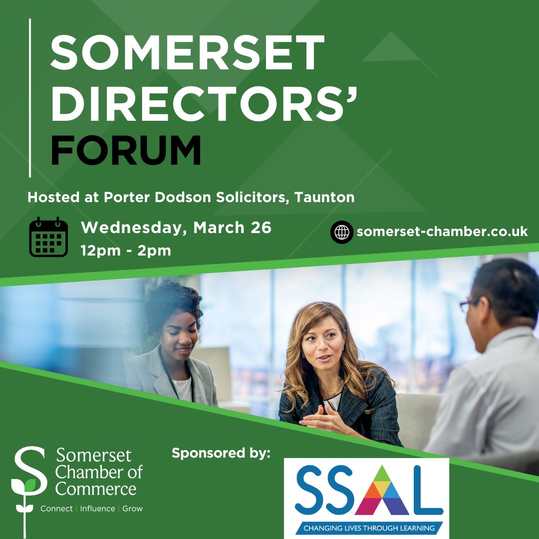 Join us for our new-look Somerset Directors’ Forum which will give the county’s senior decision-makers the opportunity to discuss common growing pains and other challenges in a confidential setting.

There will also be an opportunity to network with fellow senior leaders, both