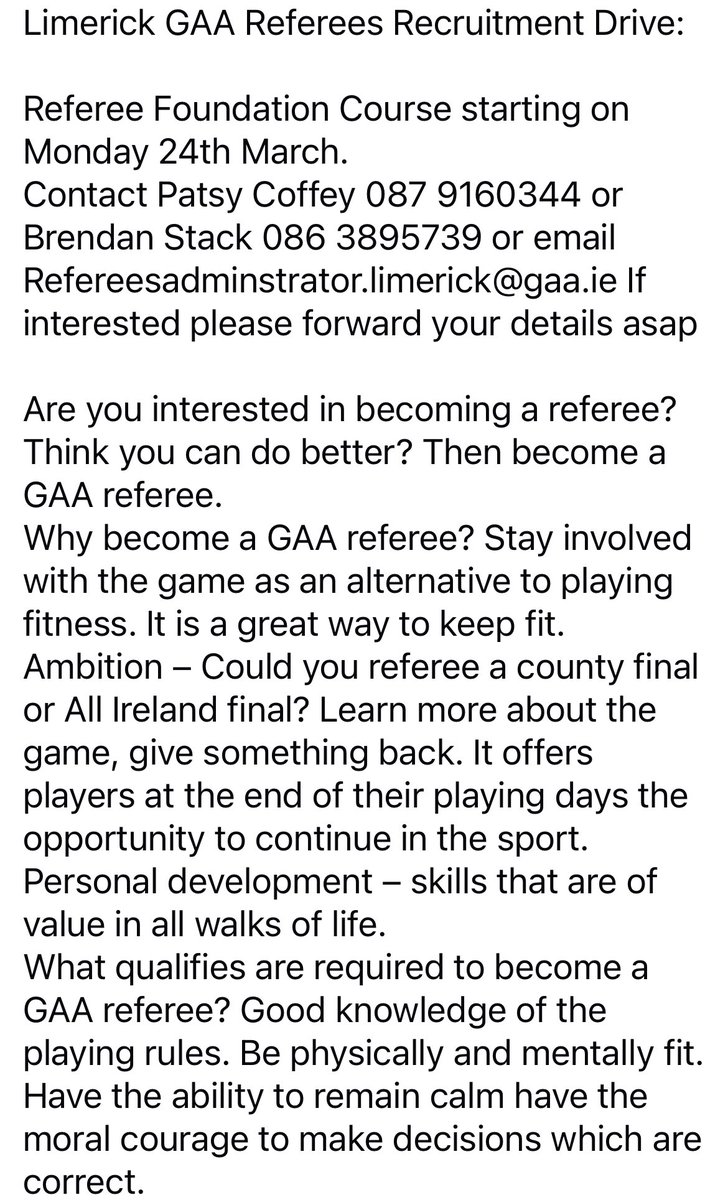 LimerickCLG's tweet photo. Limerick GAA Referees Recruitment Drive: https://t.co/LK13cuVxip