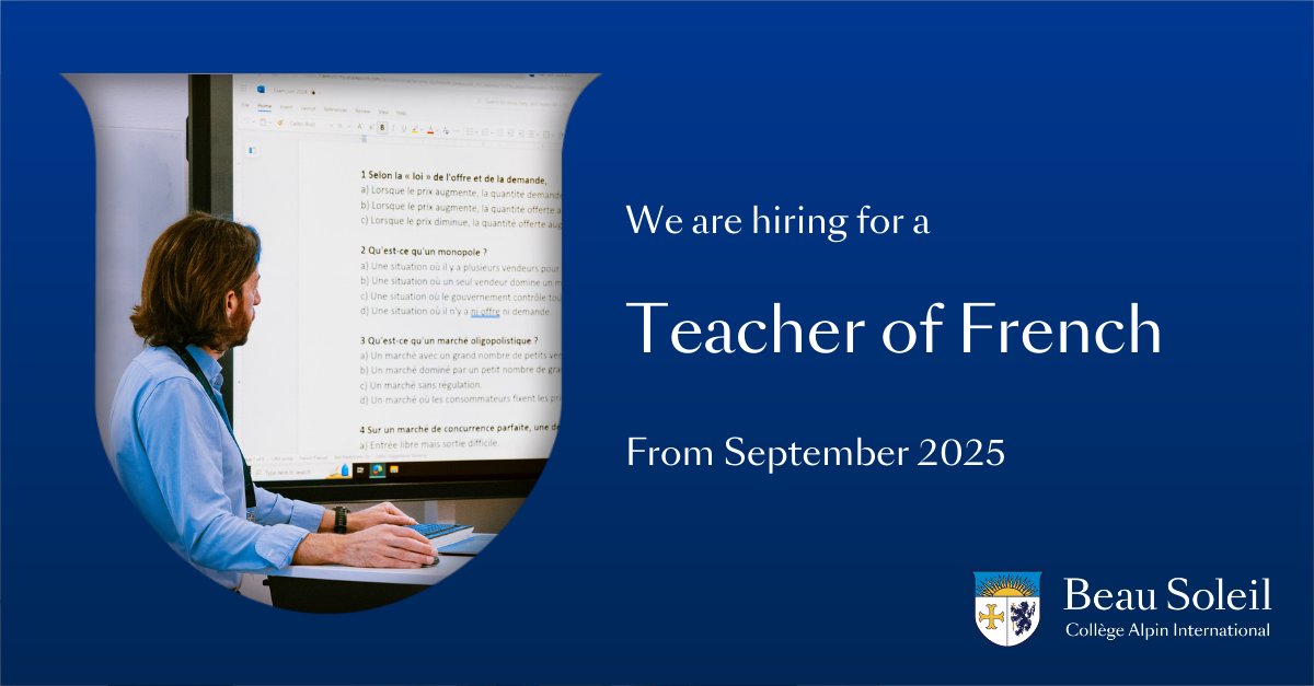 BeauSoleil_ch's tweet image. We're #hiring
At Beau Soleil, French is more than a subject—it’s an experience. As a full-time member of our Languages Faculty, you will play a vital role in shaping students’ academic journeys and personal growth.
Find out more information here beausoleil.ch/teacher-of-fre…
#cabs