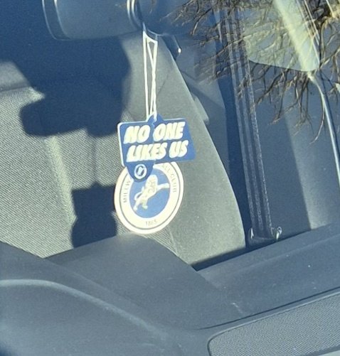 Absolute wild coincidence
.. Listening to <a href="/FootballCliches/">Adam Hurrey</a> pod and at the exact moment Swings song playing with the Millwall chants in the background... I see this hanging in the car I walk past!