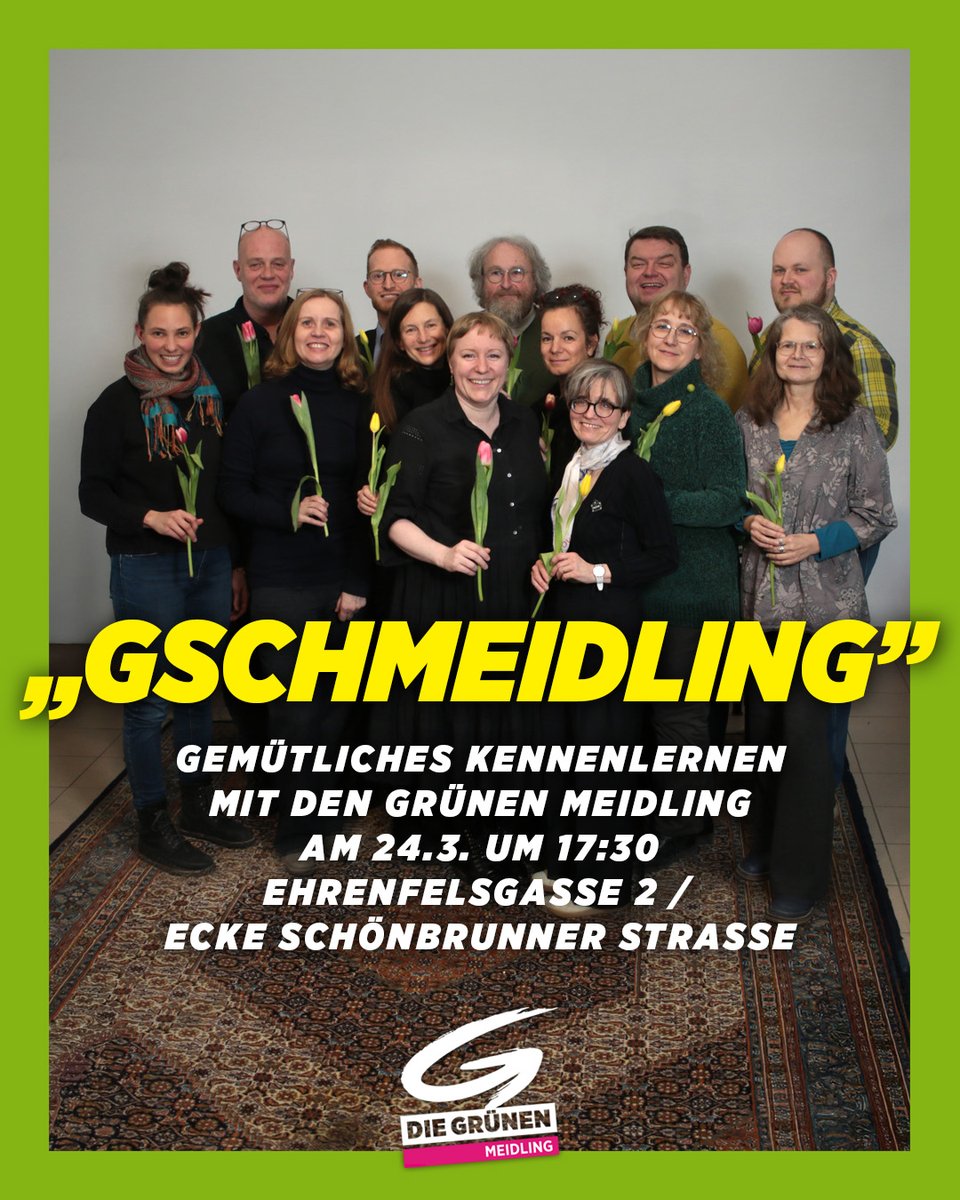 GrueneMeidling's tweet photo. Meet &amp; greet mit der grünen Bubble! 🟢 
Wenn du beim Wahlkampf helfen willst, bekommst du am 24.3. ab 17:30 in unserem Parteilokal alle nötigen Infos. Außerdem gibt es die Möglichkeit, die Grünen Meidling kennenzulernen und über aktuelle Themen im Bezirk zu diskutieren. https://t.co/is55V3qXX2