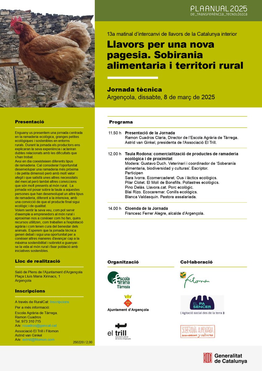 📌Jornada tècnica: 13a matinal d’intercanvi de llavors de la Catalunya interior. Llavors per una nova pagesia. Sobirania alimentaria i territori rural  #PATT2025

📍Argençola
🗓️8 de març de 2025
🕘11.50 h

ow.ly/RO3150VbAyJ

<a href="/EATarrega/">Escola Agrària de Tàrrega</a>
<a href="/ajuntamentargl/">ajuntament argençola</a>
<a href="/eltrillargen/">El Trill - Argençola</a>