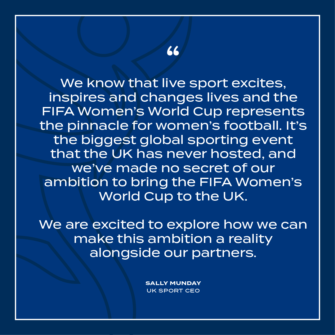 Following the announcement of the intention to bid for the Women’s World Cup in 2035 to be held in the UK, our CEO Sally Munday has pledged our support.