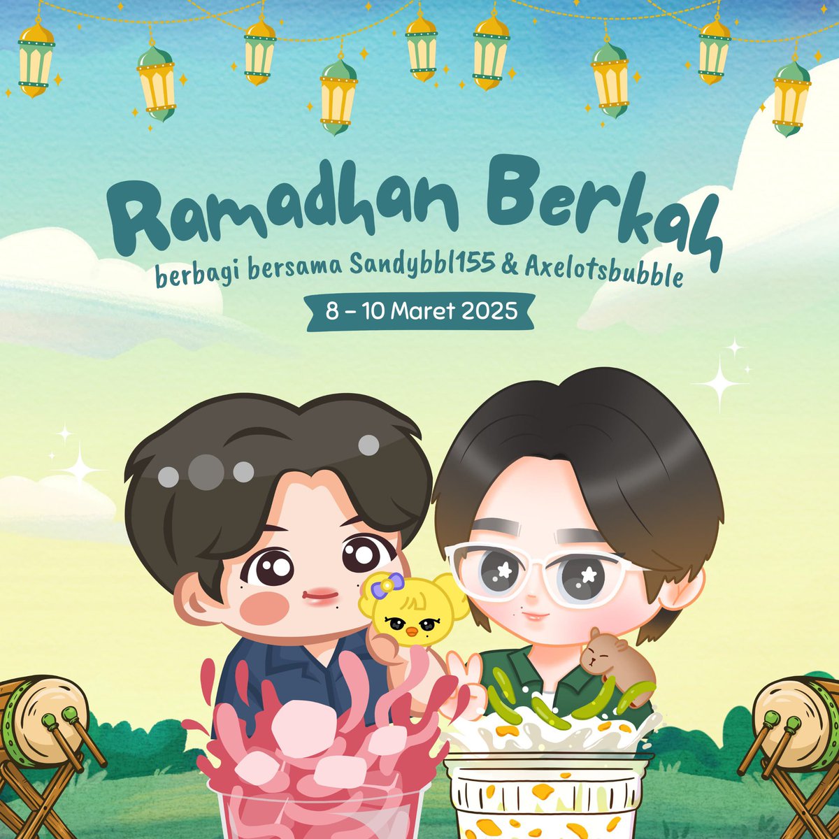 axelotsbubble's tweet photo. ── .✦ CHARITY PROJECT✨
🎾 @sandybbl155 x @axelotsbubble proudly present: Ramadhan Berkah bersama SanXel 🌙
📍Yogyakarta - Sabtu, 8 Maret
📍Lampung - Minggu, 9 Maret
📍Jakarta – Senin, 10 Maret
#sandyourhappiness #axelotsberbagi #sanxelberbagi #sandyourheart #axelots https://t.co/wDXq8YaW8J
