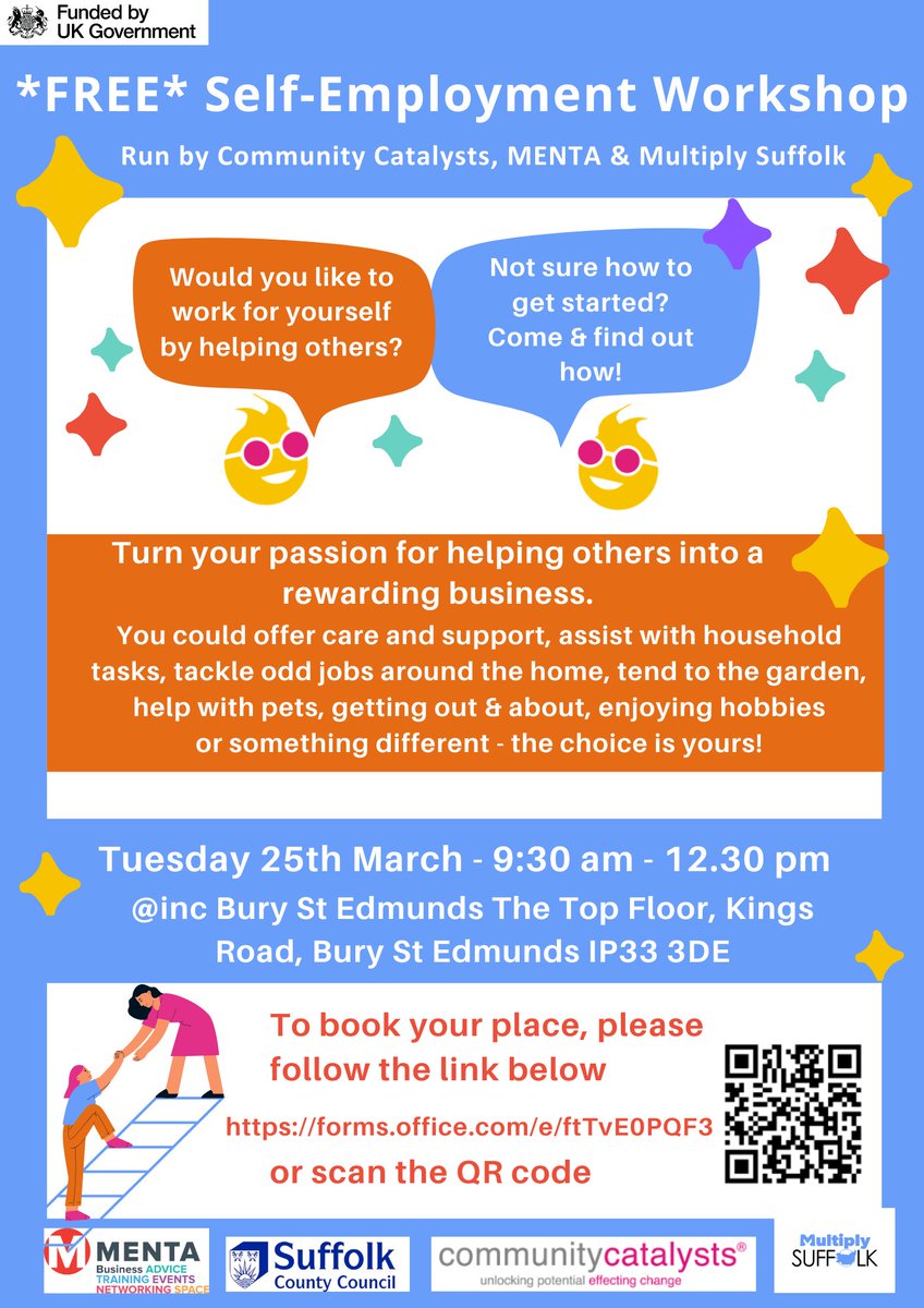 Multiply Suffolk (@multiplysuffolk) on Twitter photo 👉Do you have a passion for helping people in your community?
👉Do you need flexible working to suit your lifestyle?
👉Thought about self-employment but don't know where to start?
Start your journey, join us in Bury for this free session, sign up today
<a href="/MENTABusiness/">MENTA Business support for Norfolk and Suffolk</a>
<a href="/CommCats/">Community Catalysts</a> 👉Do you have a passion for helping people in your community?
👉Do you need flexible working to suit your lifestyle?
👉Thought about self-employment but don't know where to start?
Start your journey, join us in Bury for this free session, sign up today
<a href="/MENTABusiness/">MENTA Business support for Norfolk and Suffolk</a>
<a href="/CommCats/">Community Catalysts</a>