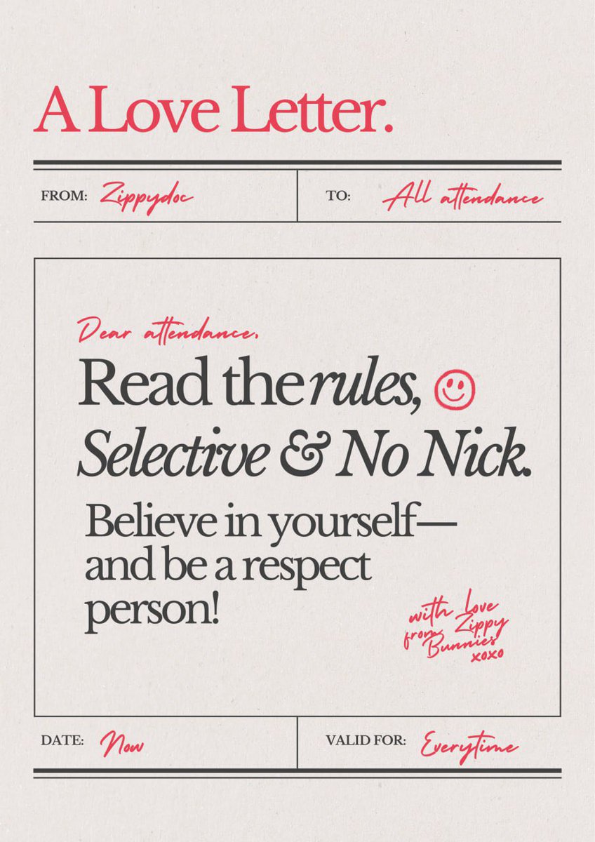 𝐴𝑡𝑡𝑒𝑛𝑡𝑖𝑜𝑛! Welcome to 𝗭͟𝗶͟𝗽͟𝗽͟𝘆͟𝗗͟𝗼͟𝗰: the playground for idol generation 2, 3, 4. With the open hand, we invited them who need a friend not an 𝚎𝚗𝚎𝚖𝚢. There’s no 𝘴𝘵𝘳𝘪𝘤𝘵 𝘢𝘤𝘵𝘪𝘷𝘪𝘵𝘺 with some rules on the pictures.