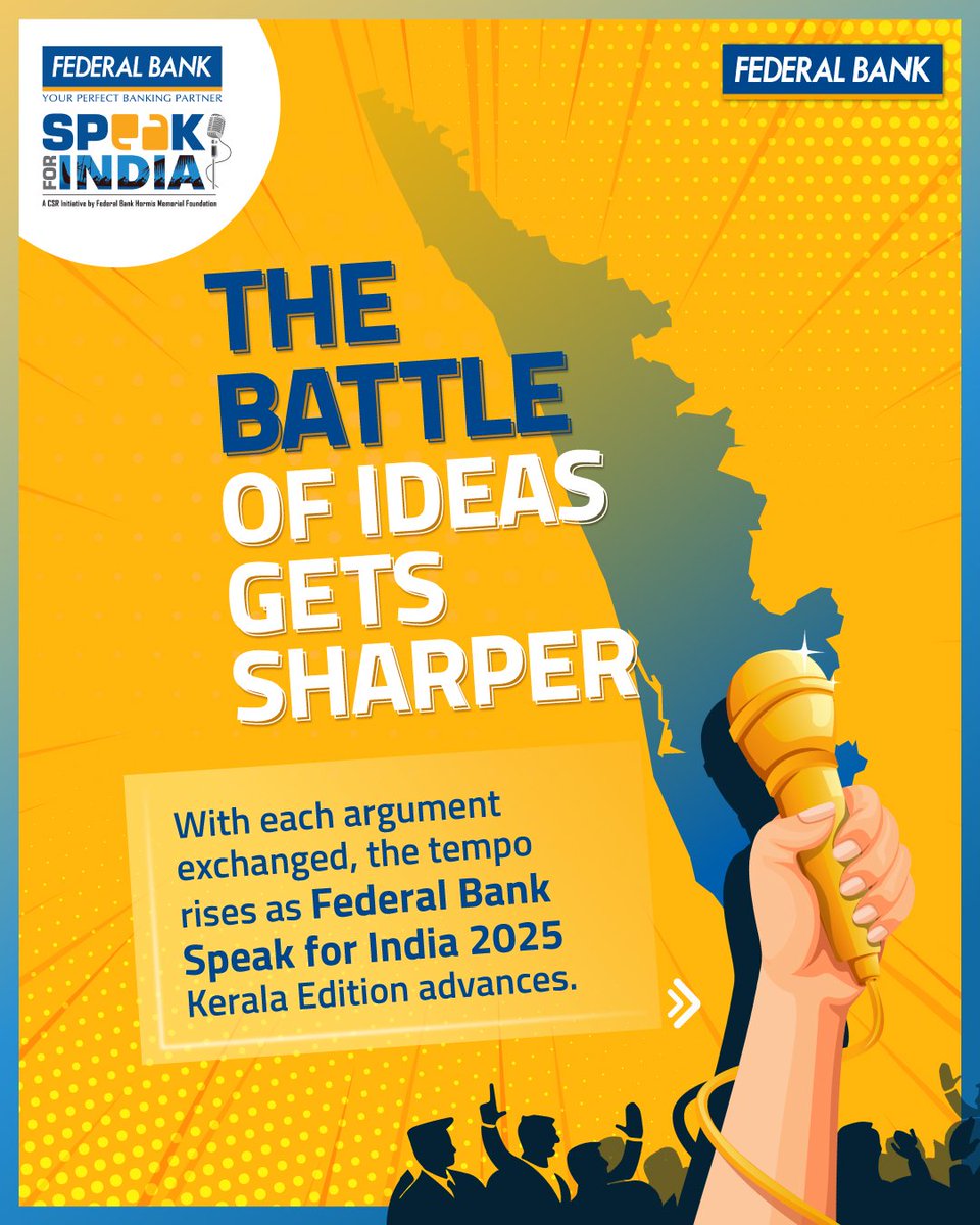 FederalBankLtd's tweet photo. Federal Bank Speak for India 2025 is gaining momentum in Kerala, with much more to come.
#SpeakForIndia #DebatingCompetition #FederalBank #Kerala https://t.co/l738DET0F4