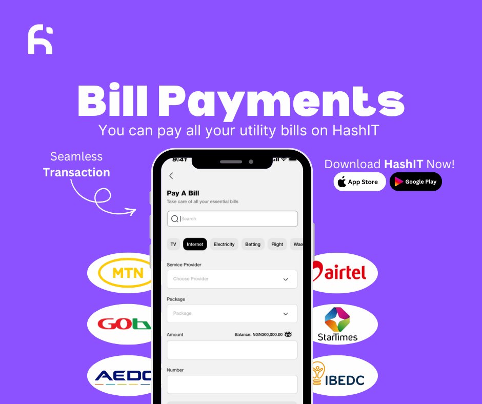 hashit_app's tweet photo. Pay All Your Utility Bills in One Place with HashIT!
#PowerYourHustle #banktransfer #billspayment #dollarcard #giftcards #marketplace #earn #advertise #airtime #data #electric #dstv #gotv #hashitai #betting #sendmoney #rewards #nairabank #usd #wallet #hashit #hashit_app https://t.co/avM3ThCKsC