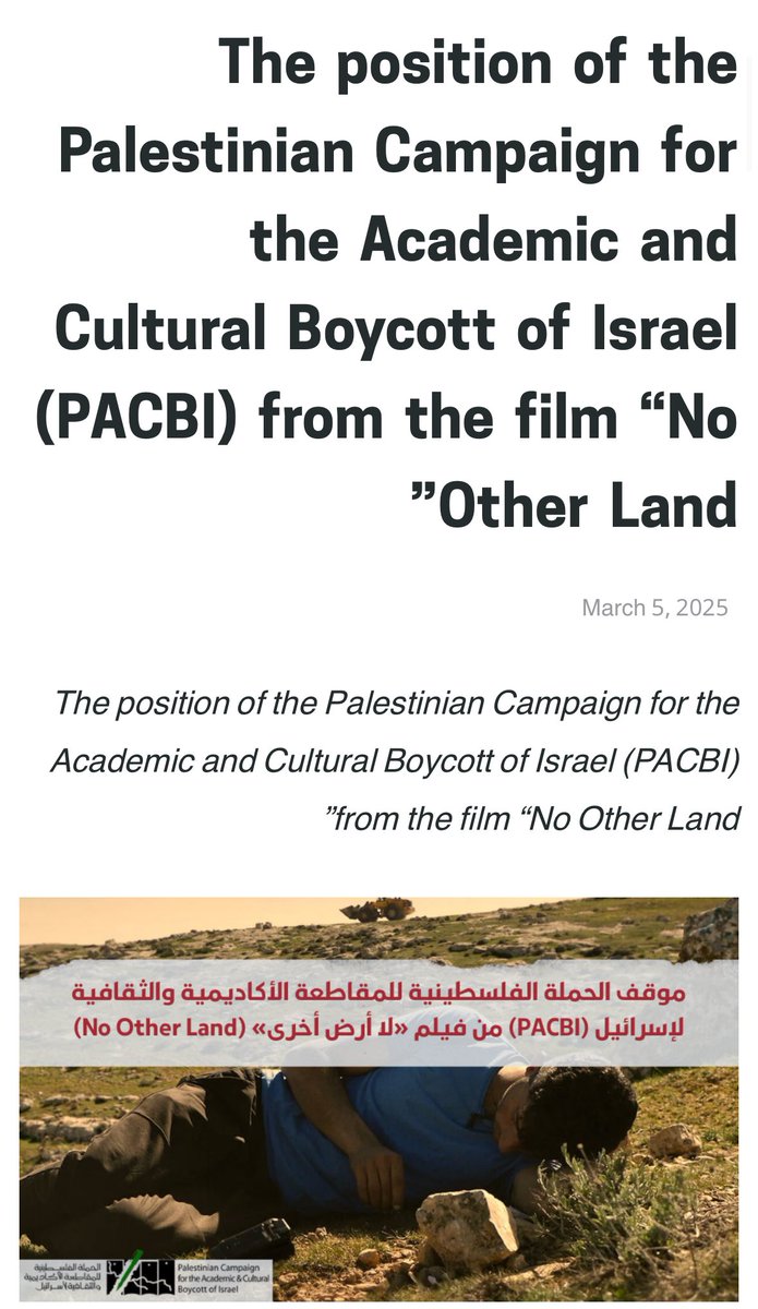 EllaTravelsLove's tweet photo. "Shocking" 🚨
The BDS movement, which pushes for the academic, cultural and economical boycott of Israel is now caliing to boycott the Israeli-Palestinian movie that won the Oscars because it calls for normalization = Jews continuing to live in where they are living continuously for the past 3000 years.

Just a kind reminder, Israel has offered the Palestinians more than 90% of the disputed land, left Gaza and gave sovereignty to the Palestinians. 
Everything was rejected and ended up with terror organizations who are the sovereigns killing Jews and Israelis, with the financial aid they got from the international community.

The only way for peace in the Middle East is through a change in Palestinian mainstream perception, otherwise I don't think it will end, as the Jews don't like to be killed.