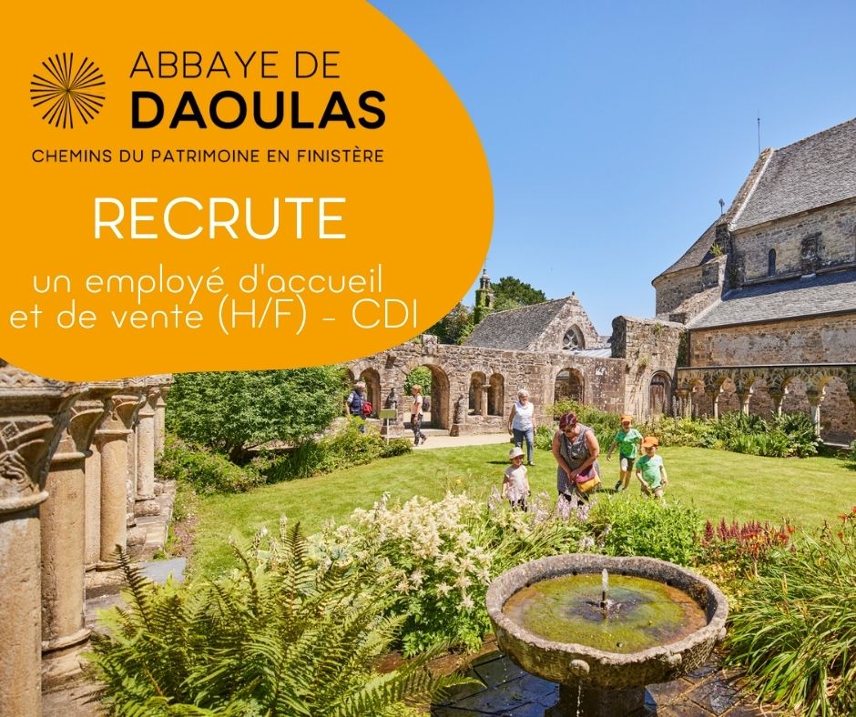 DMFinistere's tweet photo. #Recrutement #CDP29 Abbaye de Daoulas 👫
1 poste à pourvoir en CDI ! 
✅un employé d'accueil et de vente (H/F) - CDI 
▶ + info 👉 https://t.co/UlhGpcF6dk
#Finistere #Patrimoine #culture https://t.co/7SYeob7thB