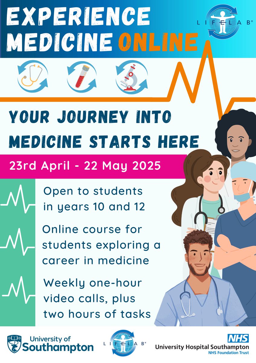 LifeLab (@lifelabsoton) on Twitter photo Interested in a career in medicine? 🩺
Join our online course, starting 23rd April.
Hear from <a href="/UHSFT/">University Hospital Southampton 💙</a> health professionals, learn new skills and ask the <a href="/UoS_Medicine/">Southampton Medicine</a> admissions team your questions.
Find out more 👇
issuu.com/university_of_… Interested in a career in medicine? 🩺
Join our online course, starting 23rd April.
Hear from <a href="/UHSFT/">University Hospital Southampton 💙</a> health professionals, learn new skills and ask the <a href="/UoS_Medicine/">Southampton Medicine</a> admissions team your questions.
Find out more 👇
issuu.com/university_of_…