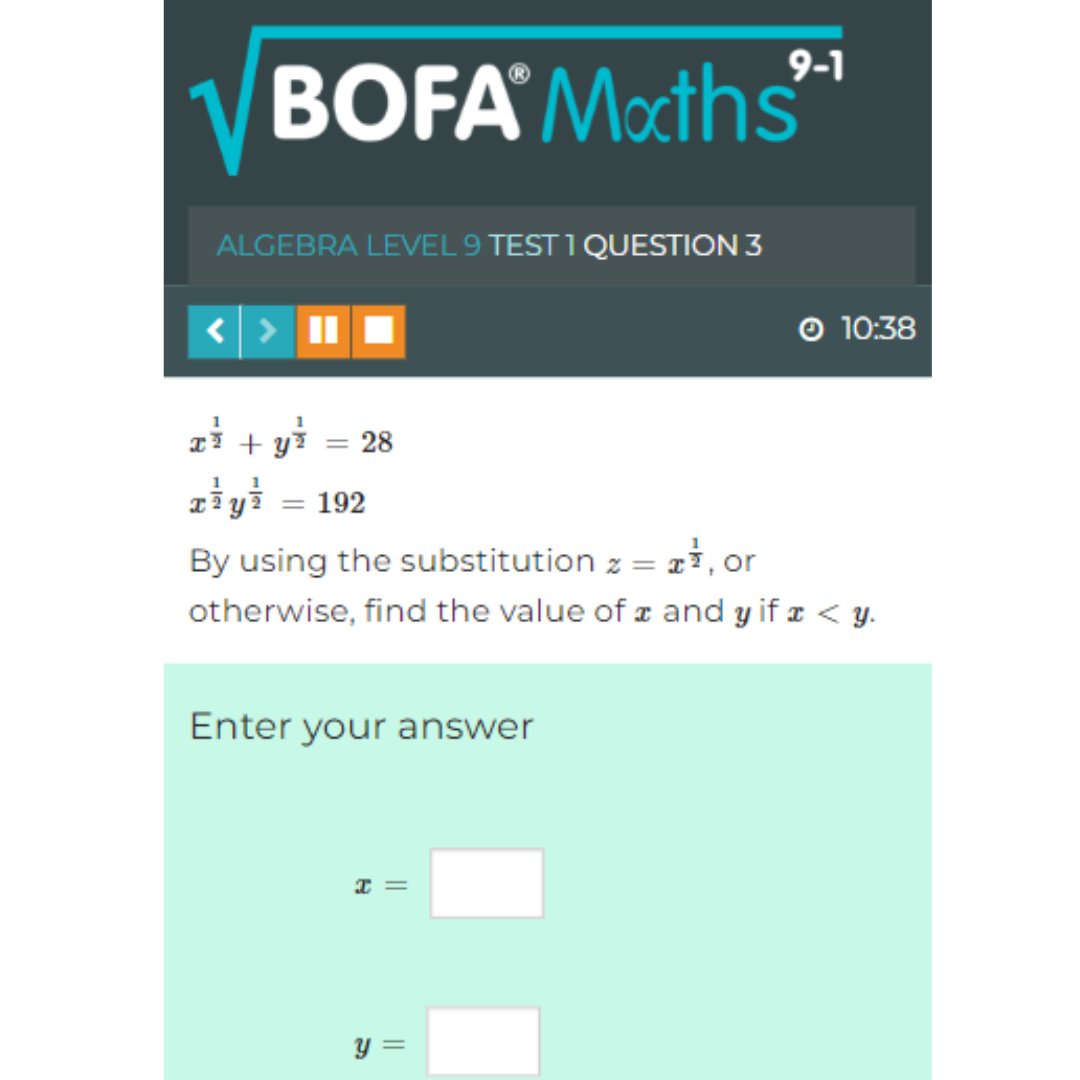 PlanetBOFA's tweet image. If World Book Day isn't your thing then maybe a Level 9 GCSE Maths Algebra question is. Can you work out the values of x and y?
For more GCSE maths questions go to tinyurl.com/BOFAmaths
#Maths #GCSEmaths #GCSEMathsRevision #MathsRevision