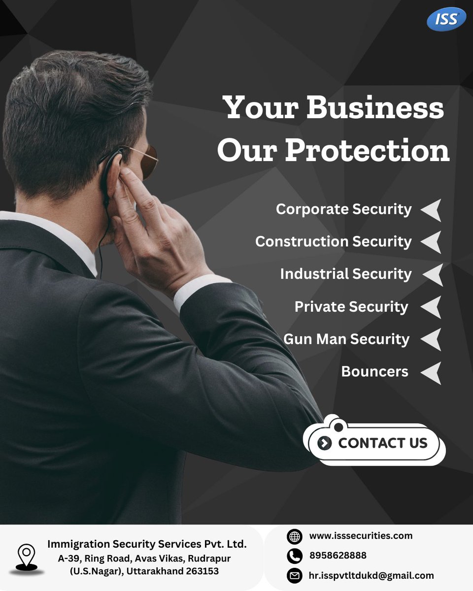 isssecurites's tweet image. Your Business, Our Protection! 🔒

We provide top-notch security services for corporate, industrial, and private needs.

#SecuritySolutions #YourSafetyOurPriority #ISSecurity #ISSRudrapur #ISSPvtLtd #ImmigrationSecurityServices #RudrapurISS #ISSSecurities