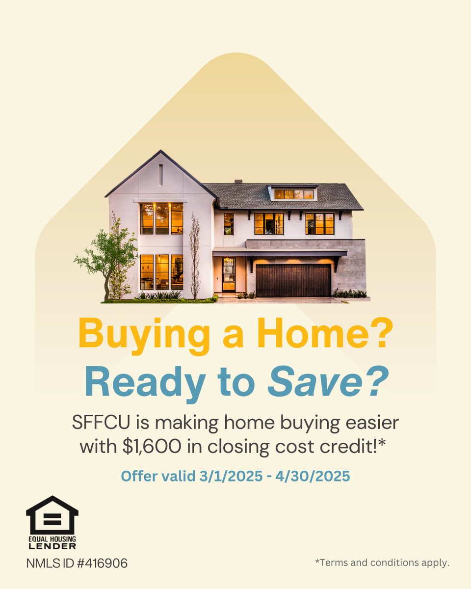 Homebuyers! For a limited time, get $1,600 in closing cost credit! 💰 Take the next step toward homeownership with savings that keep more money in your pocket.

Terms &amp; conditions apply. 👉 Get details &amp; apply: sanfranciscofcu.com/home-loans