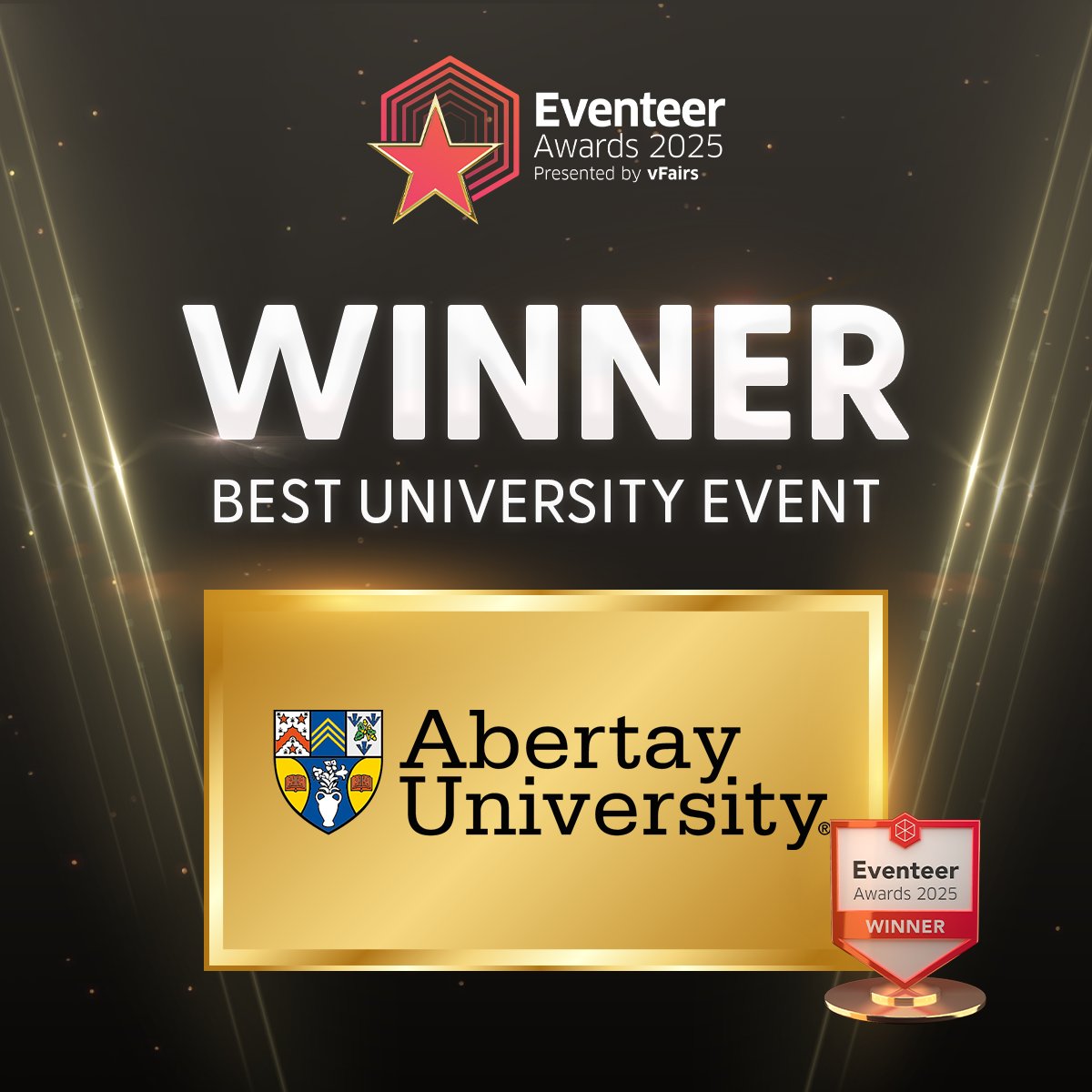 Abertay University (@abertayuni) on Twitter photo Congratulations to the team at <a href="/AbertayCQ/">Abertay cyberQuarter</a> for winning two awards at this year’s Eventeer Awards, hosted by vFairs! 🏆
<a href="/AbertayCQ/">Abertay cyberQuarter</a>'s UK Cyber 9/12 Strategy Challenge took home:
🥇Best University Event
🥇Best Event Professional (Leon Chan)
🥈Best Out of the Box Event - Runner-up Congratulations to the team at <a href="/AbertayCQ/">Abertay cyberQuarter</a> for winning two awards at this year’s Eventeer Awards, hosted by vFairs! 🏆
<a href="/AbertayCQ/">Abertay cyberQuarter</a>'s UK Cyber 9/12 Strategy Challenge took home:
🥇Best University Event
🥇Best Event Professional (Leon Chan)
🥈Best Out of the Box Event - Runner-up