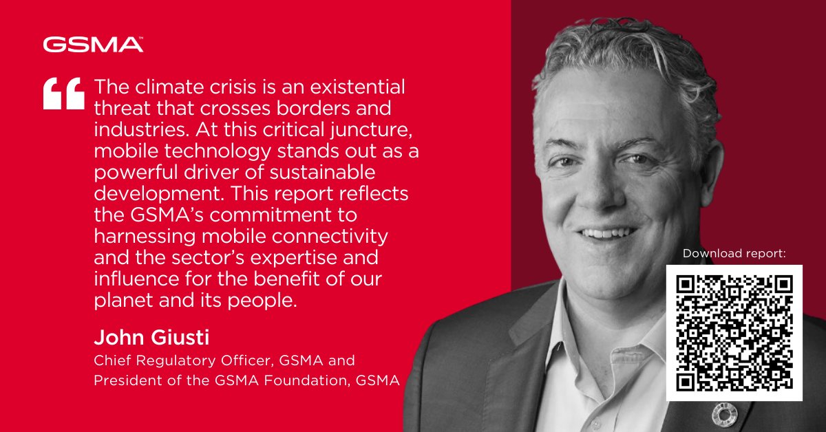 GSMAm4d's tweet image. John Giusti, GSMA's Chief Regulatory Officer, emphasises in the new #GSMA #ClimateTech Horizons report, GSMA’s commitment to using #MobileConnectivity &amp;amp; sector expertise for the planet's benefit. 

Read the report 👉 gsma.com/climatetech-ho…