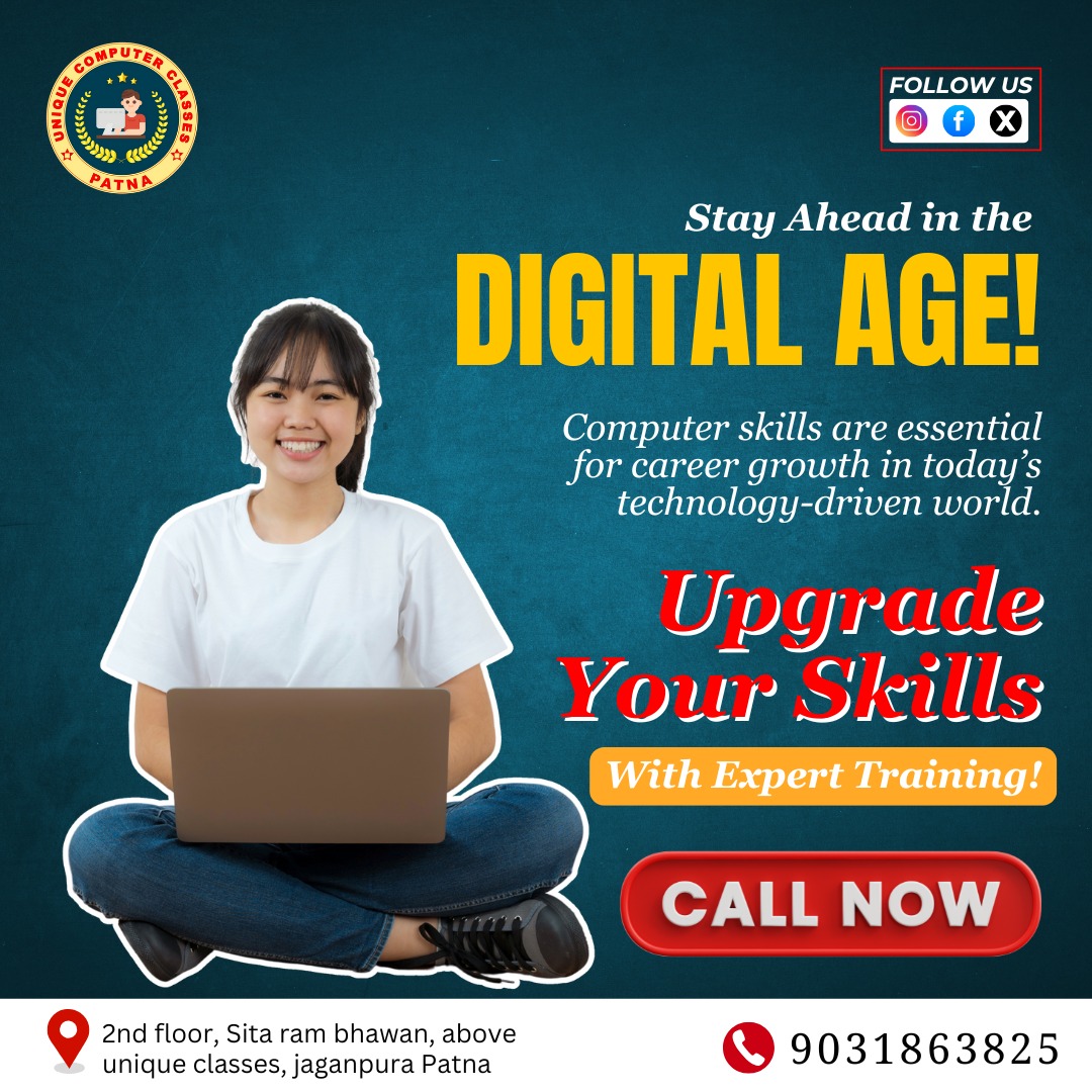 uniquecomputer0's tweet image. 💻🚀 Stay ahead in the digital age! Upgrade your computer skills with expert training at Unique Computer Classes, Patna.

✅ Career-oriented learning
✅ Hands-on training
✅ Master essential digital skills

#UniqueComputerClasses #DigitalSkills #CareerGrowth #ComputerTraining