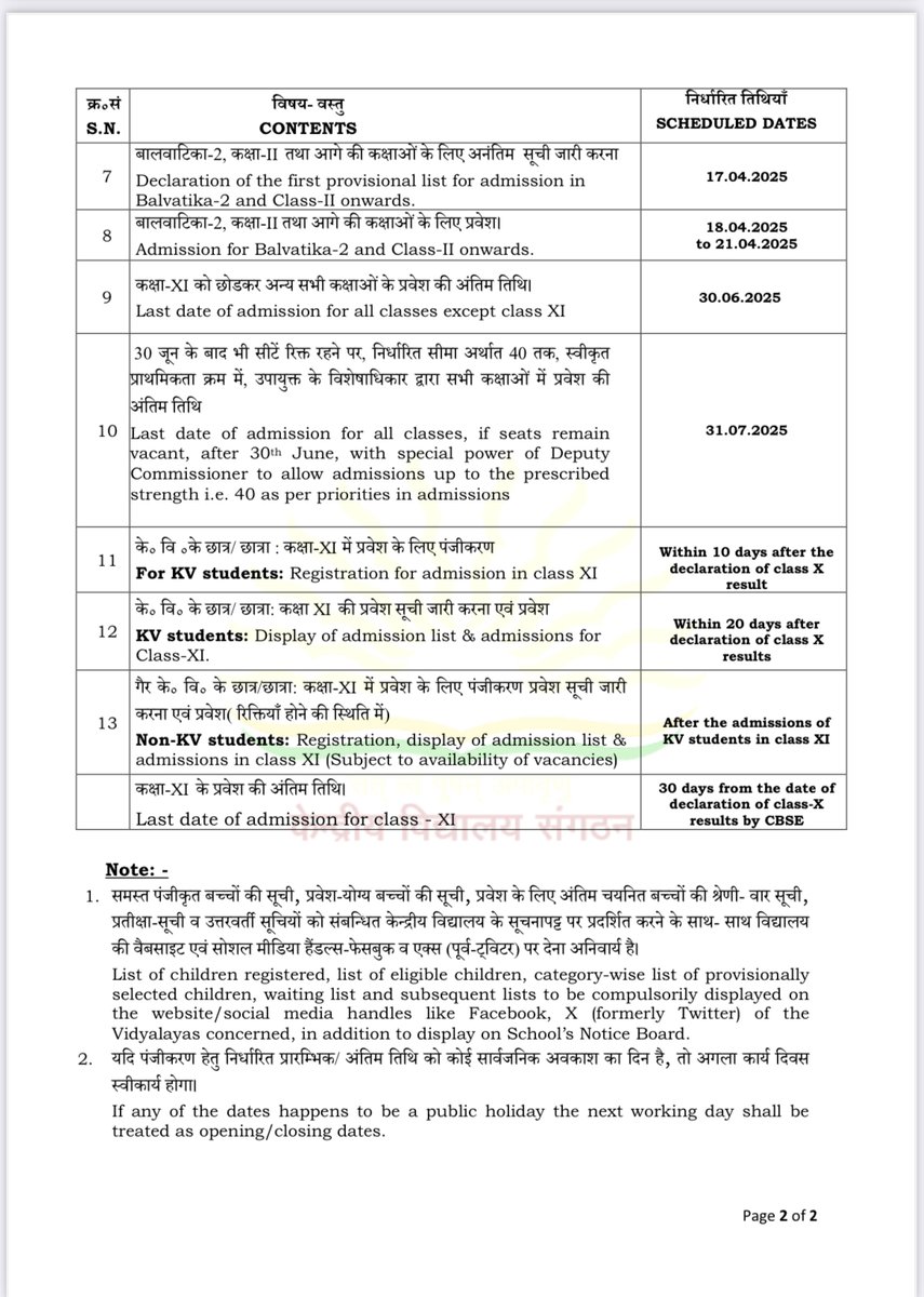 PM SHRI KV NO. 2 VASCO (@kv2vasco) on Twitter photo 🚨#KVS ADMISSION NOTICE 2025-26
We are glad to inform you that kendriya Vidyalaya Sangathan Announced the schedule for the admissions for the academic year 2025-26.
The detail schedule is attached.
<a href="/KVS_HQ/">Kendriya Vidyalaya Sangathan</a> <a href="/KvsMumbai/">KVS RO Mumbai</a> 🚨#KVS ADMISSION NOTICE 2025-26
We are glad to inform you that kendriya Vidyalaya Sangathan Announced the schedule for the admissions for the academic year 2025-26.
The detail schedule is attached.
<a href="/KVS_HQ/">Kendriya Vidyalaya Sangathan</a> <a href="/KvsMumbai/">KVS RO Mumbai</a>