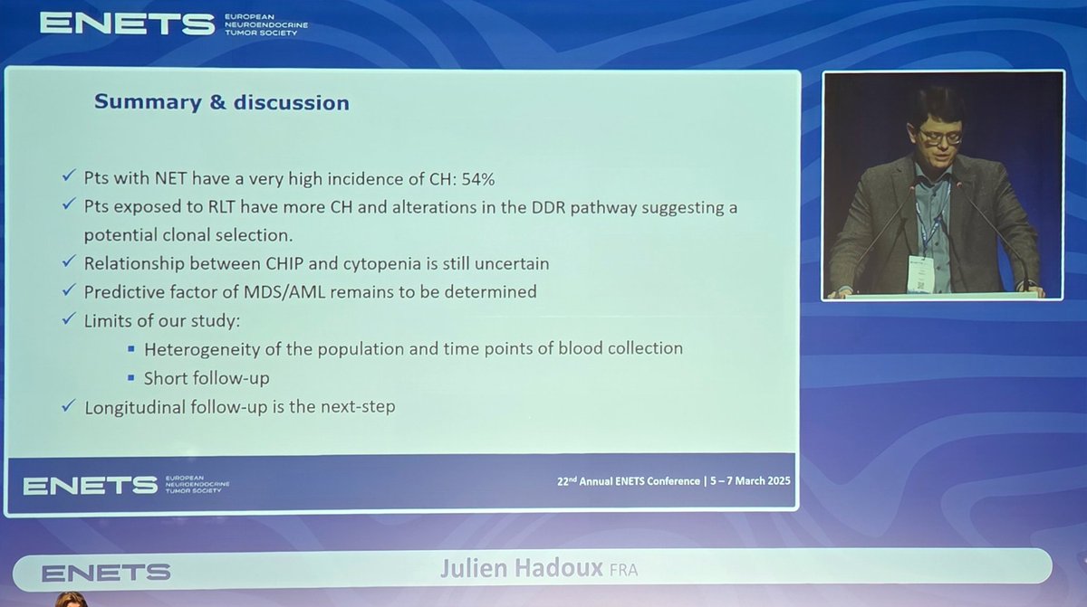 #ENETS25

Julien Hadoux (<a href="/GustaveRoussy/">Gustave Roussy</a>) presents data regarding Clonal Hematopoiesis in patients with GEP NETs and its relation with PRRT.

☢️🔍👀
