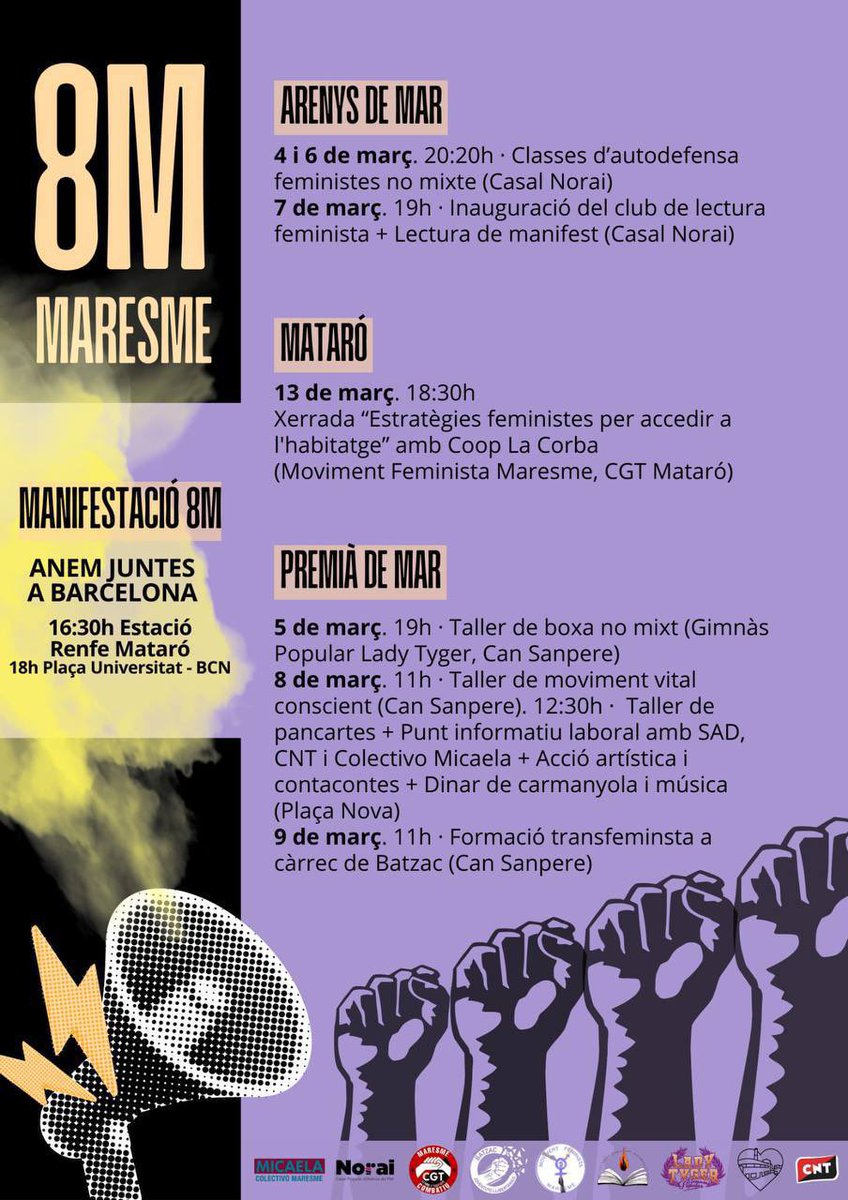 Al Maresme ho tenim clar; organització, lluita i unitat!✊🏽

Malgrat que la manifestació unitària de cada any s’he l’ha apropiat una sola organització política per treure-li rèdit mediàtic, el moviment feminista del maresme continua viu i combatiu. 

Enfortim la unitat de classe❤️‍🔥