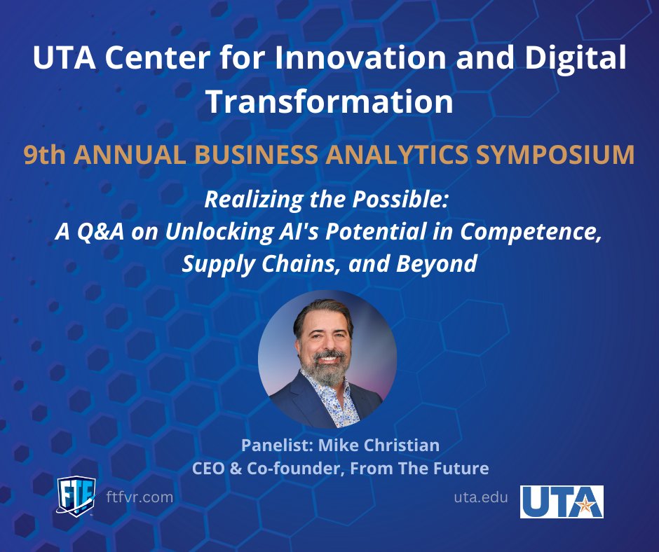 FTF's CEO, Mike Christian is honored to be a panelist for UTA's ANNUAL BUSINESS ANALYTICS SYMPOSIUM - March 6th - Unlocking AI's Potential in Competence, Supply Chains, and Beyond.

zurl.co/IwgkL 

#XR #VR #enterpriseXR #emergingtechnology #XRtech #FTFVR