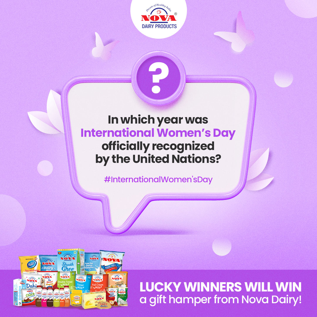 💜 Test Your Knowledge &amp; Win! 💜

Do you know when International Women’s Day was officially recognized by the United Nations? 🤔 Drop your answer in the comments for a chance to WIN a special Nova Dairy gift hamper! 🎁🥛

Tag your friends and challenge them too! 👇💬