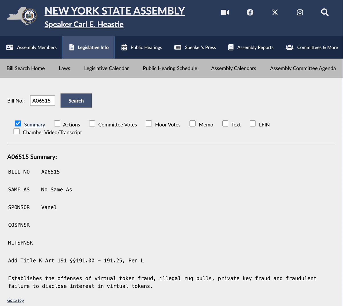🇺🇸 LATEST: The New York Assembly considers bill to criminalize crypto  fraud, including rug pulls, private key fraud, and undisclosed token  interests.