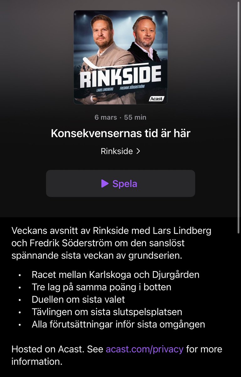 Ny episod av Rinkside. Vi står inför en sanslöst dramatisk avslutning av Hockeyallsvenskans grundserie 24/25, så pass att till och med jag blir smått upphetsad. Chanser, risker, möjligheter och problem. Pulsen stiger, ser redan fram emot fredagen. Njut hockeyveckan, god lyssning!