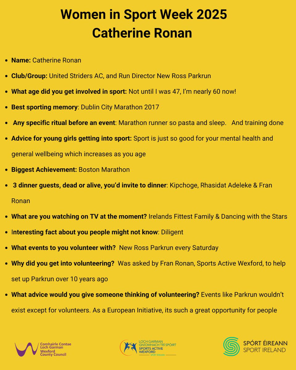 This International Women's Day, all females are encouraged to get out and join their local Parkrun.   Why not get a couple of your female friends together to walk or jog it?

We would like to highlight the work of Volunteer Catherine Ronan at the New Ross Parkrun.   Thank you