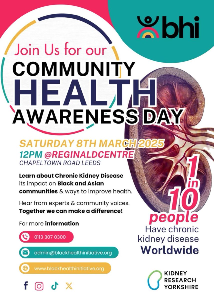 KidneyResearchYorks (@kidneyyorkshire) on Twitter photo Join us on Saturday 8th March <a href="/ReginaldCentre/">The Reginald Centre</a> with <a href="/BHI_LEEDS/">BlackHealthInitiative</a> for a community health awareness day and learn about how to look after your kidneys!
#WorldKidneyDay #KidneyHealth Join us on Saturday 8th March <a href="/ReginaldCentre/">The Reginald Centre</a> with <a href="/BHI_LEEDS/">BlackHealthInitiative</a> for a community health awareness day and learn about how to look after your kidneys!
#WorldKidneyDay #KidneyHealth
