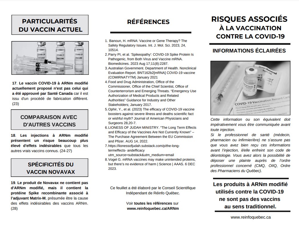Dépliant à distribuer à propos des injections anticovid.
A vos imprimantes ! Les boites aux lettres de vos amis attendent !
#StopARNm
reinfoquebec.ca/wp-content/upl…
