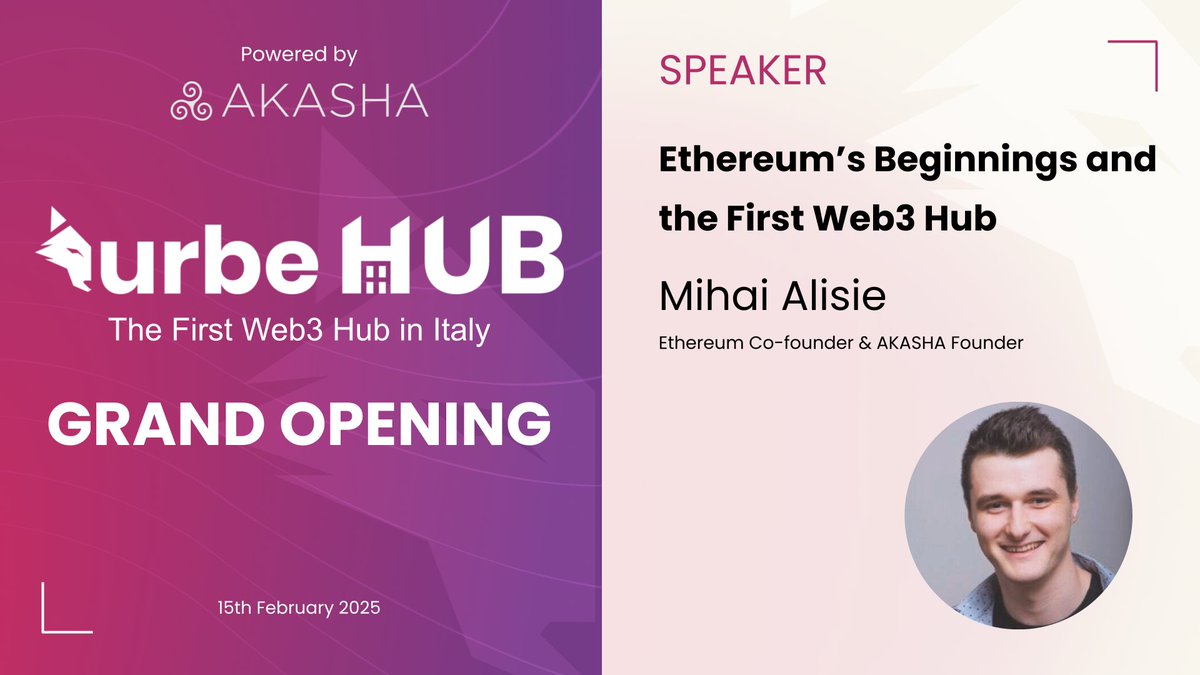 urbe.eth 🐺 (@urbeeth) on Twitter photo "Ethereum isn’t just about technology and money, it’s about people. Most enter for the tech and money but stay for the community"
At the Urbe Hub Grand Opening, <a href="/MihaiAlisie/">Mihai Alisie</a>, Ethereum co-founder and founder of <a href="/AKASHAorg/">AKASHA Foundation</a>, shared his vision about the power of community, and why "Ethereum isn’t just about technology and money, it’s about people. Most enter for the tech and money but stay for the community"
At the Urbe Hub Grand Opening, <a href="/MihaiAlisie/">Mihai Alisie</a>, Ethereum co-founder and founder of <a href="/AKASHAorg/">AKASHA Foundation</a>, shared his vision about the power of community, and why