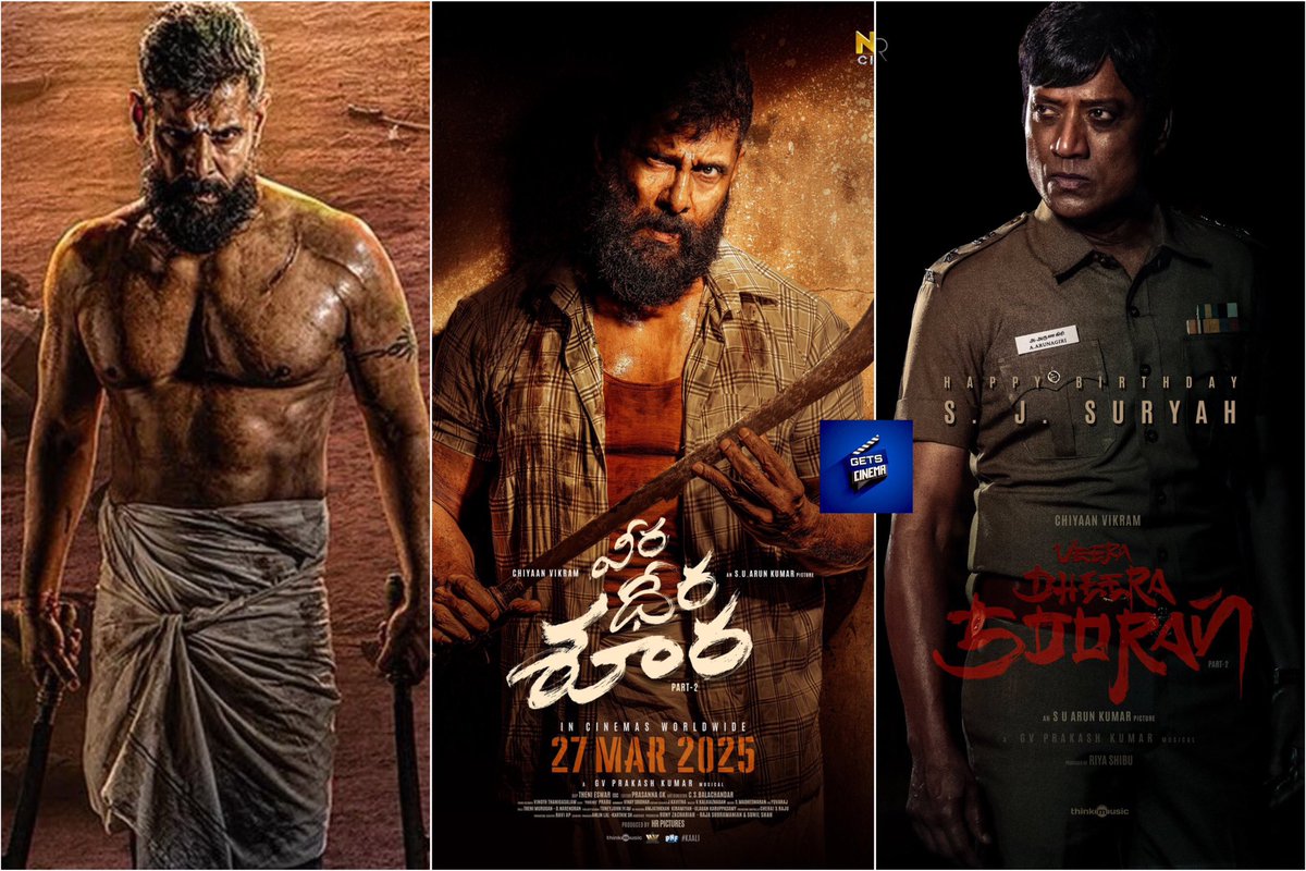 GetsCinema's tweet image. #Vikram - #SJSurya  FACE OFF - #VeeraDheeraSoora - TELUGU Release on Mar 27th - Hyped Up 🥵🥵🥵💥💥💥